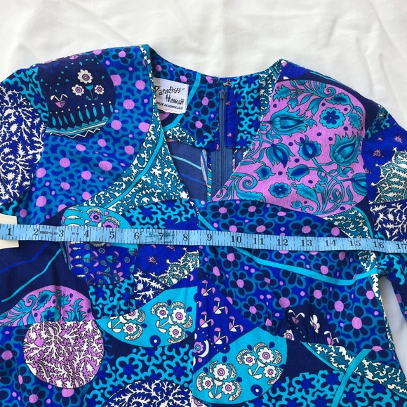 Vintage Sixties Paradise Hawaii Full Length L/S Purple & Blue Multi Print Dress - Picture 9 of 12